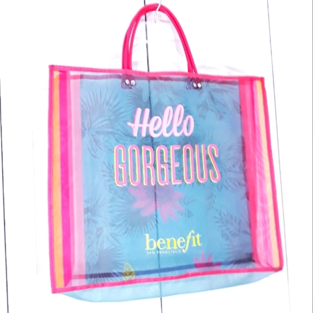 Benefit Pink and Blue Tote Bag Meshed Beach Vacation